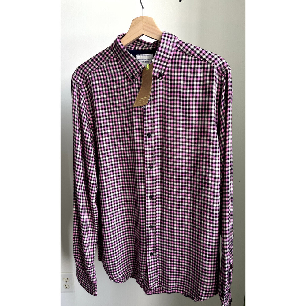 Scotch Soda Men's Blauw Men's Plaid Shirt Pink Black Check L fits smaller